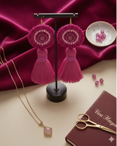 Háčkované dizajnové náušnice "Viva Magenta"